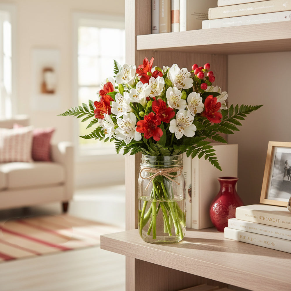 100 Holiday Alstroemeria Flowers in Mason Jars