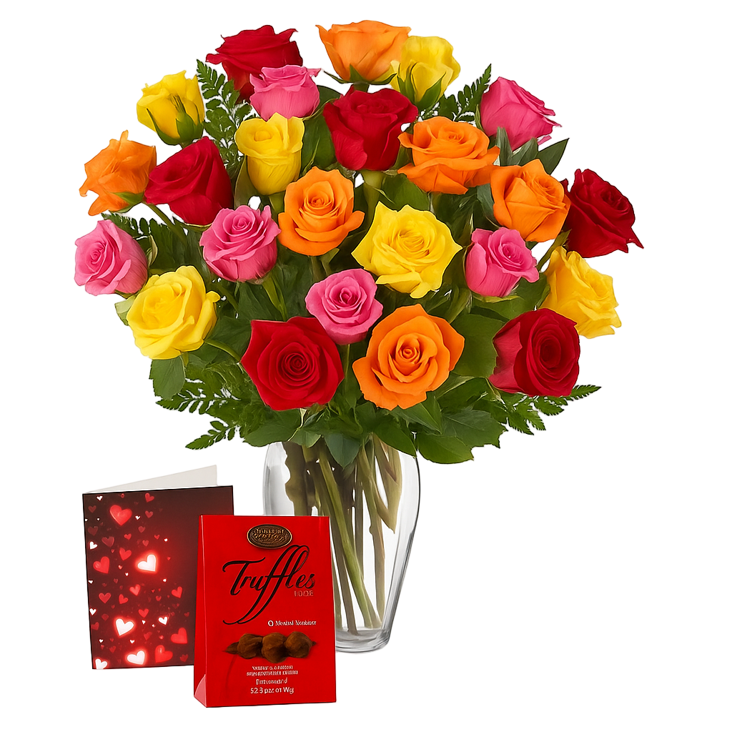 Bouquet de 24 Roses Assorties - Toutes Occasions Fleur Québec