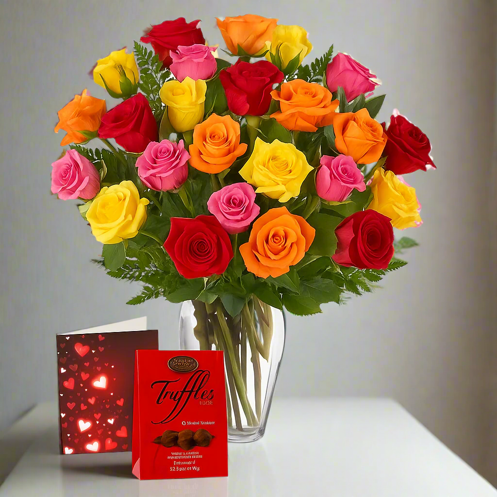 Bouquet de 24 Roses Assorties - Toutes Occasions Fleur Québec