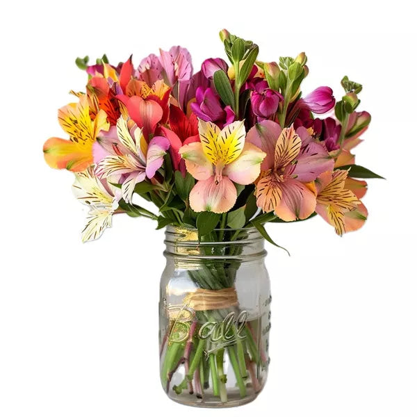 Thirty Blooms of Alstroemeria in Mason Jar - Flower Delivery New Zealand