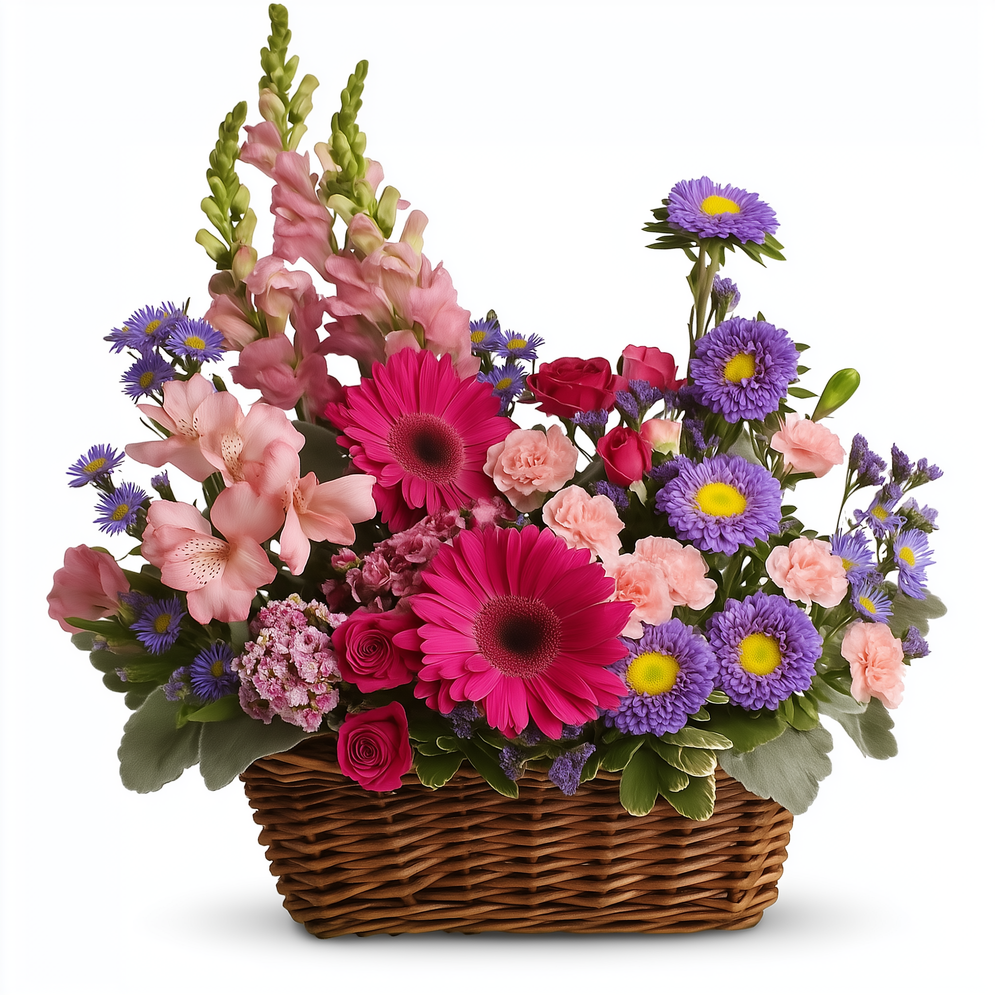 Célébrez la Nouvelle Naissance "Pink Beauty" : Panier Floral de Roses, Œillets et Chrysanthèmes