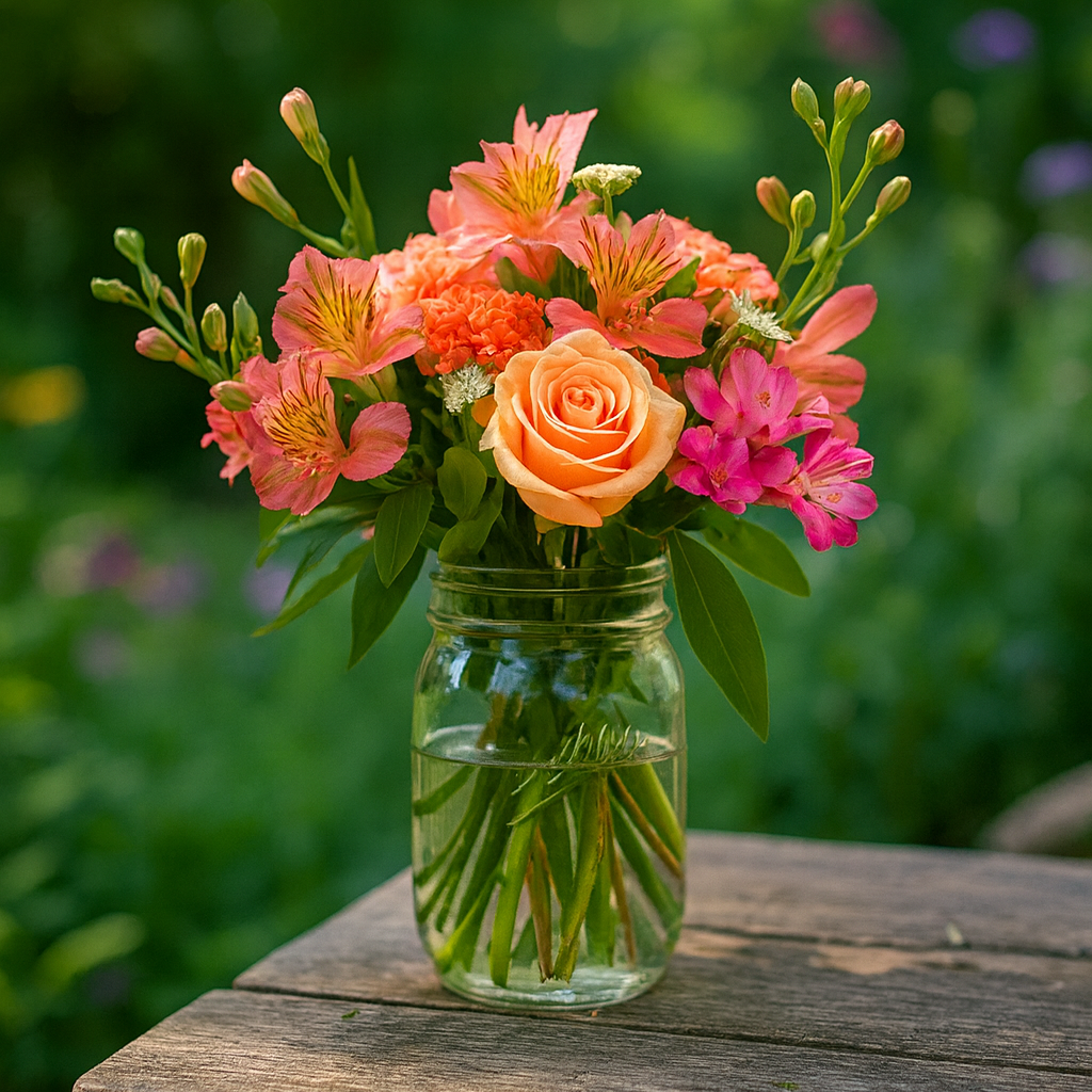 Pot Mason "Lever de Soleil" - Roses Assorties Fleur Québec