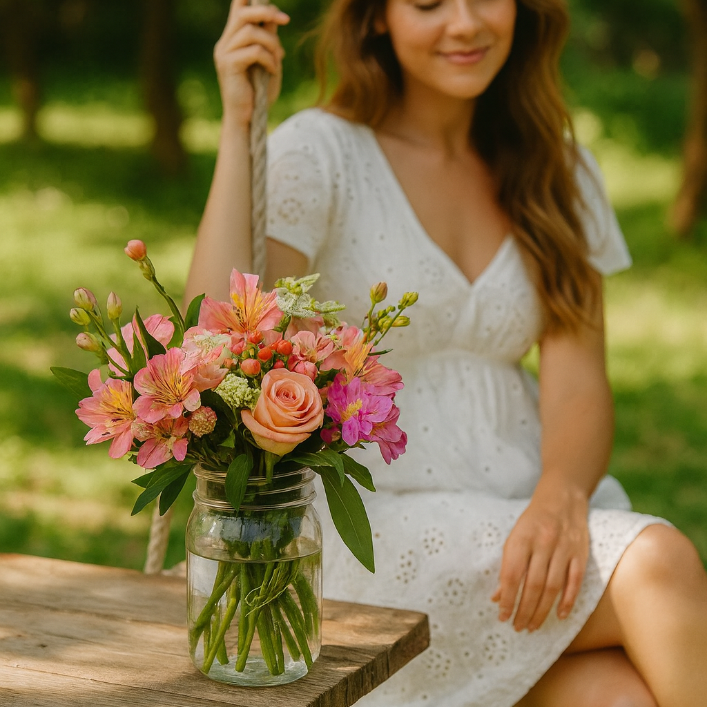 Pot Mason "Lever de Soleil" - Roses Assorties Fleur Québec