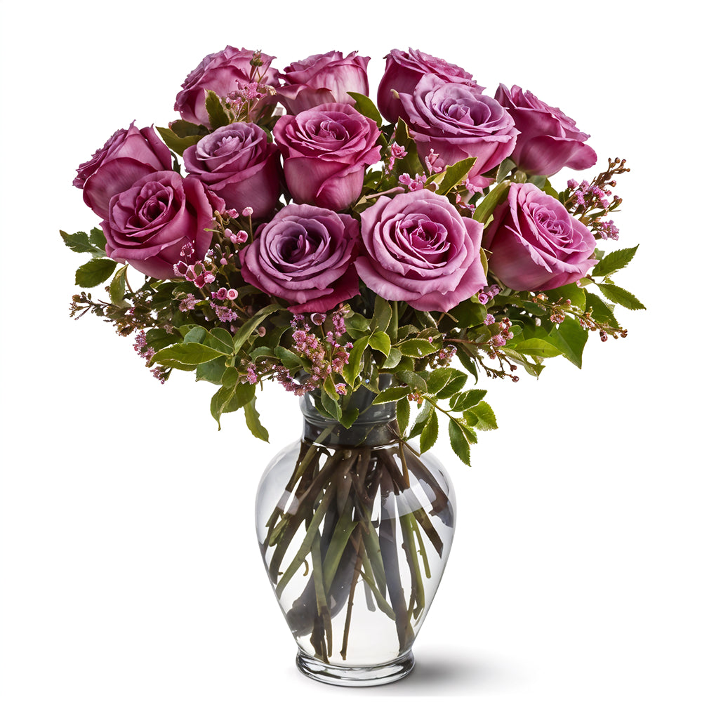 Bouquet de 12 Roses Lavande à Longue Tige