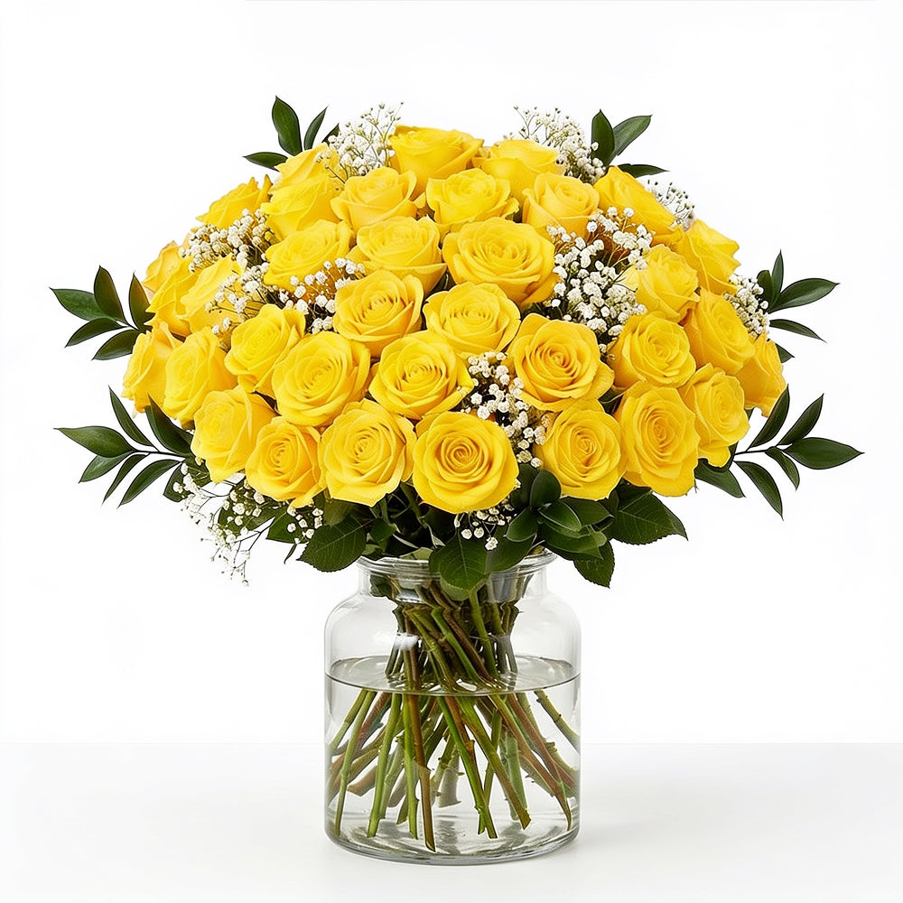 Bouquet de 36 Roses Jaunes à Longue Tige