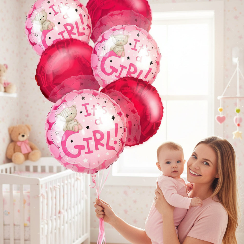 Pink balloon bouquet for baby girl - Set of 6 pieces