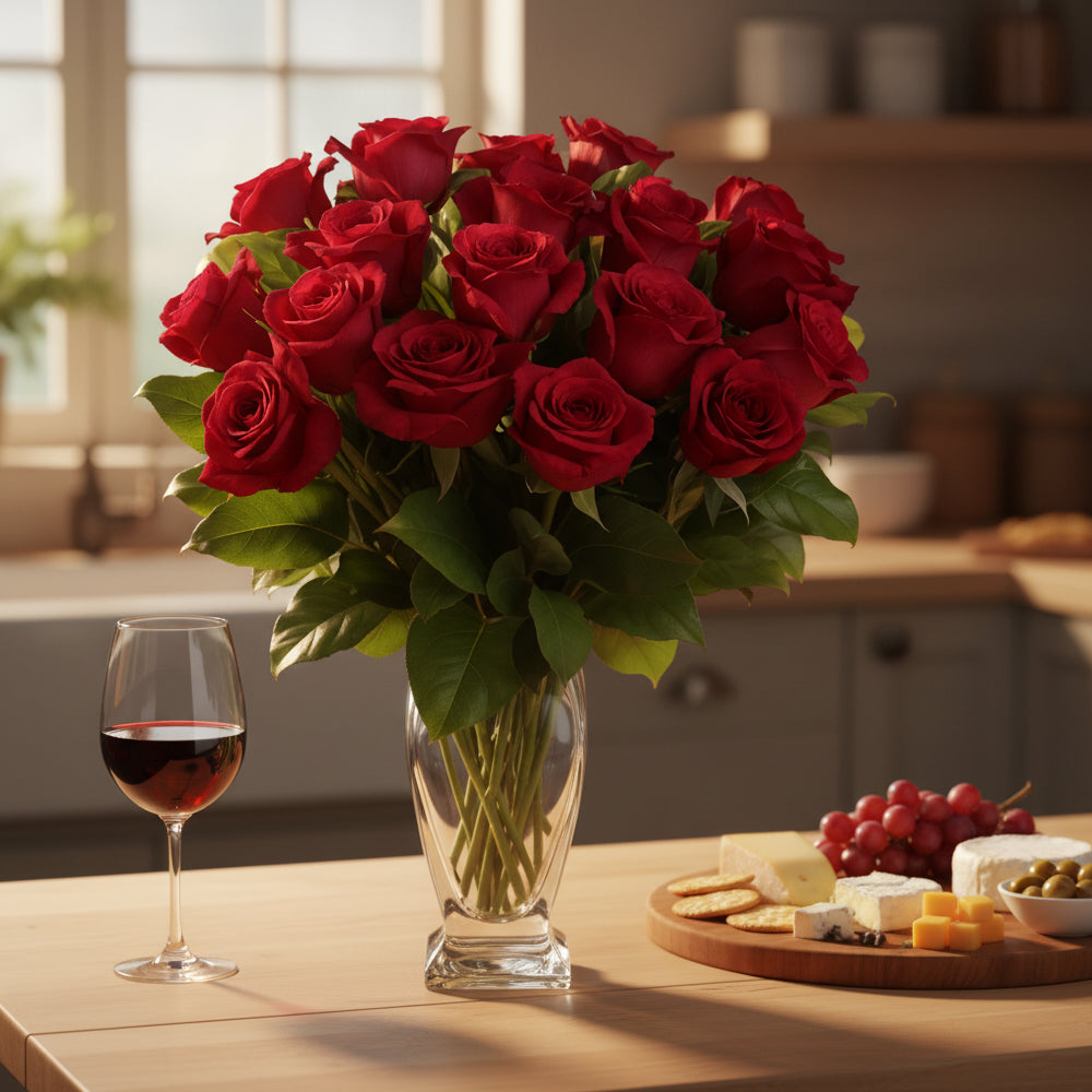 Premium Bouquet of 18 Long Stem Red Roses