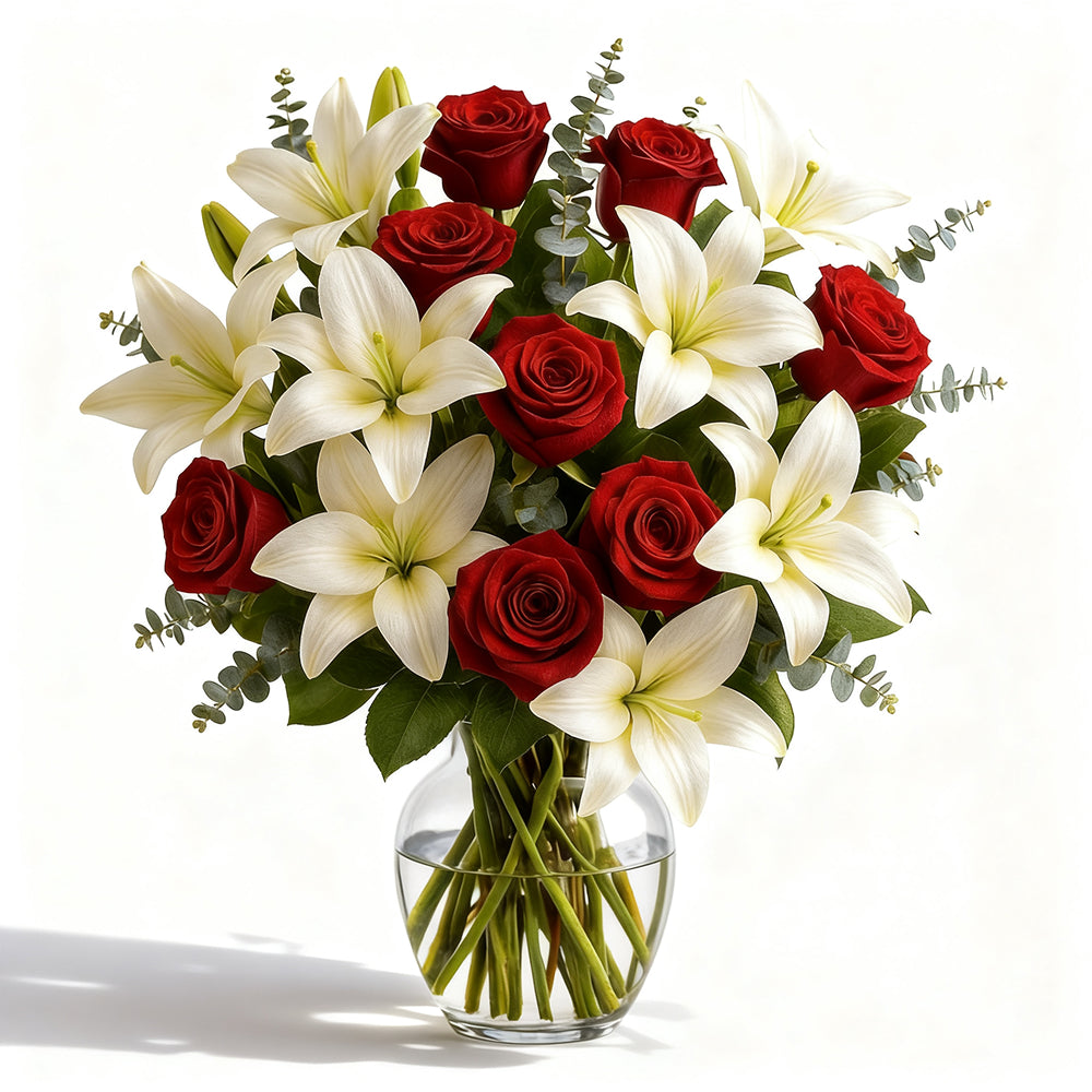 Bouquet Romantique "Amour Éternel" - Roses Blanches et Rouges
