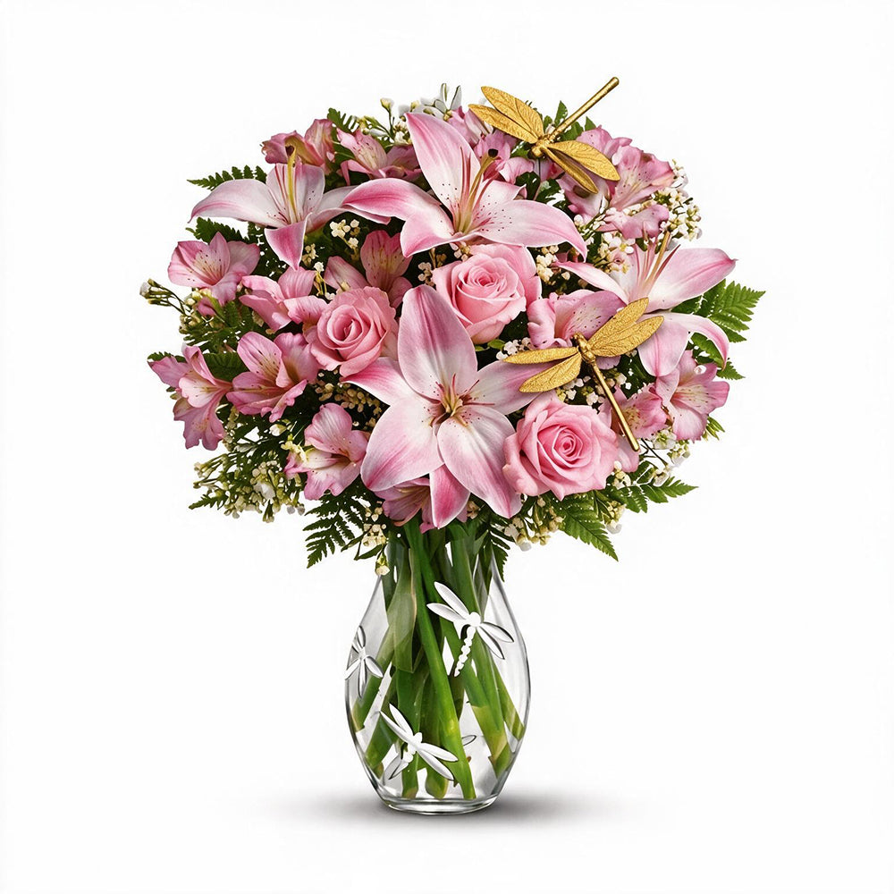 "Dragonfly" Bouquet - Variegated Roses - Congratulations