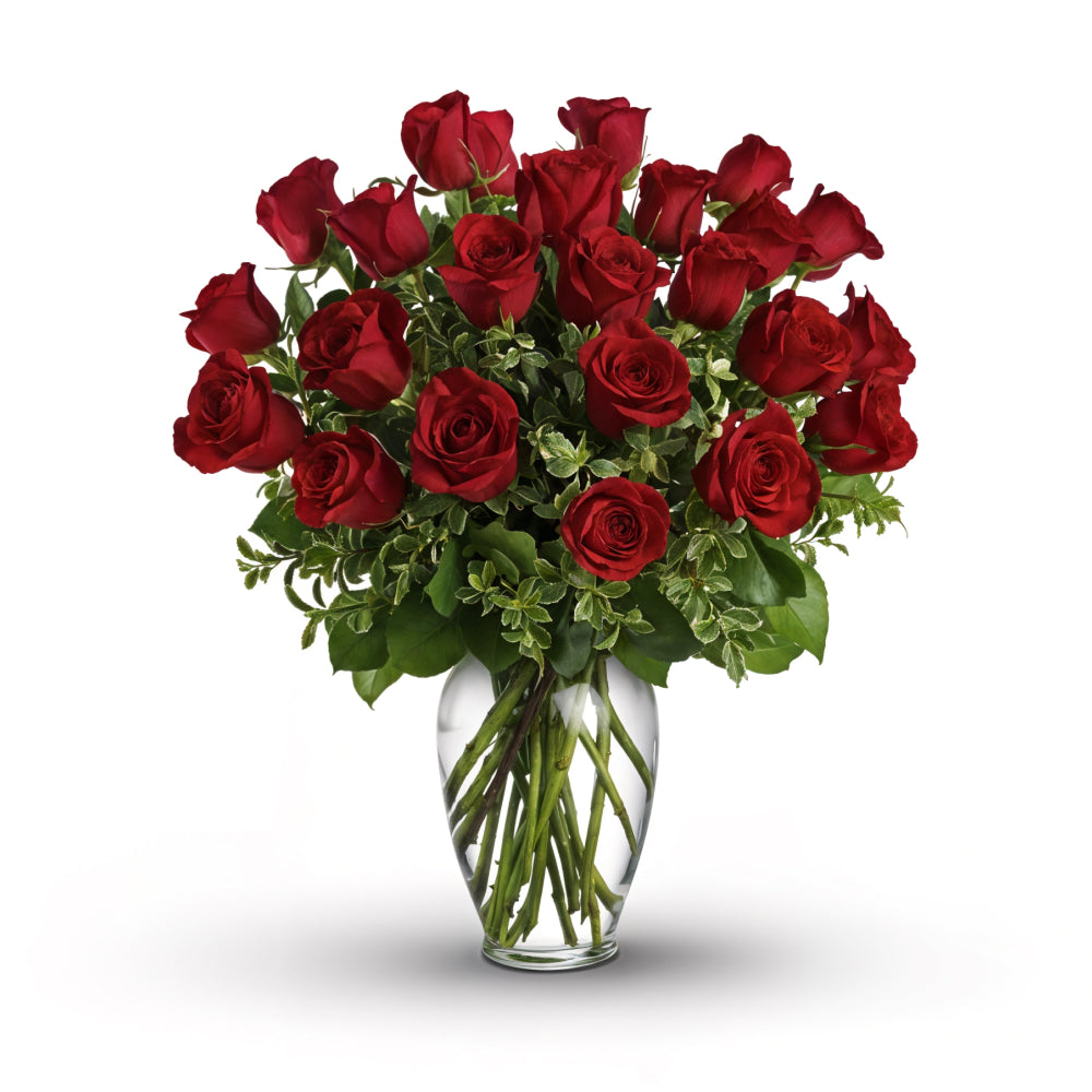 Bouquet 24 Roses Rouges à Longue Tige (60 cm) - Amour et Passion
