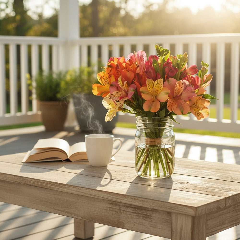 Bouquet coloré d’Alstroemeria en pot Mason - 30 fleurs