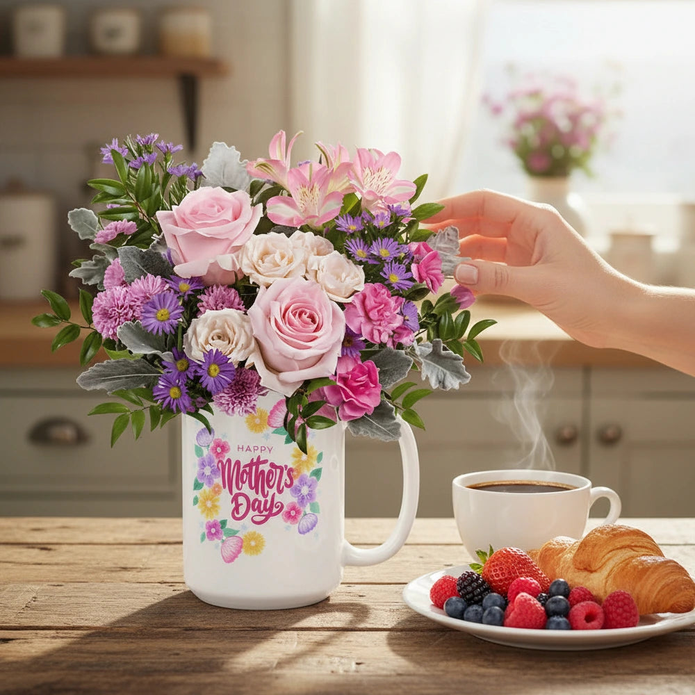 Bouquet "Fleurs Chéries" - Roses Roses et Mauves