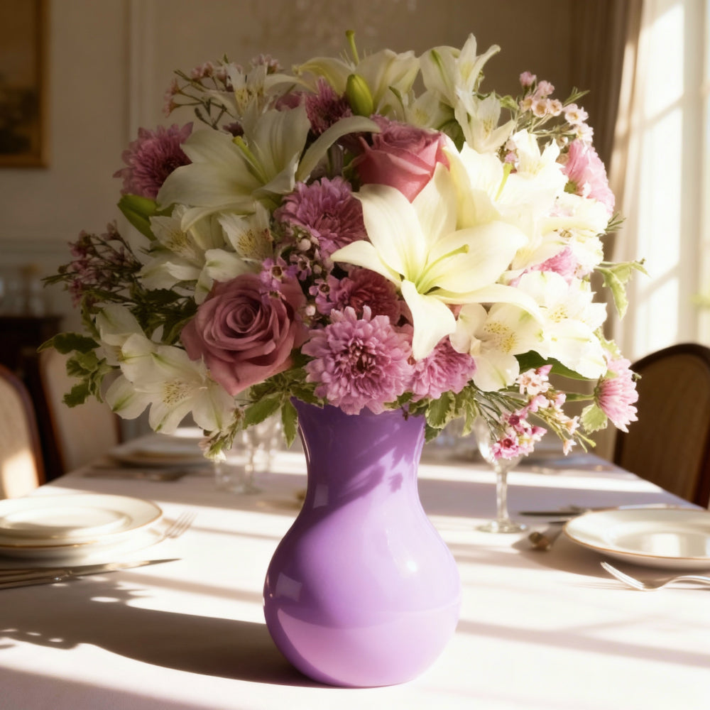 Bouquet de Lys Blancs, Roses Lavande et Alstroemeria  "Lumière Stellaire"