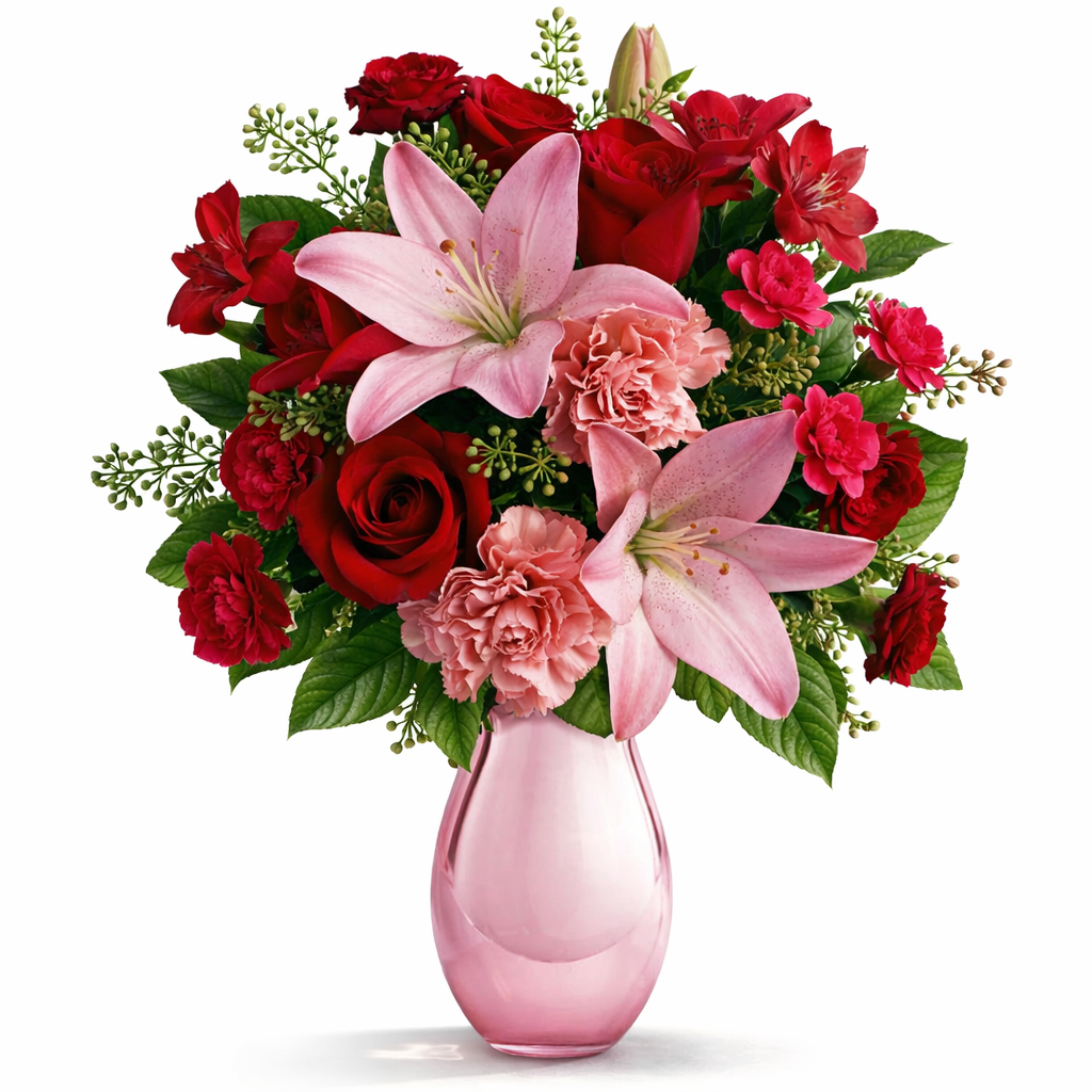 Bouquet "Perles d'Amour" - Roses Rouges et Roses
