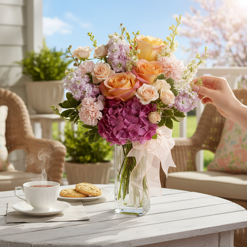 Bouquet Printanier "Équinoxe" - Roses en grappe, Roses & Œillets - Fête des Mères