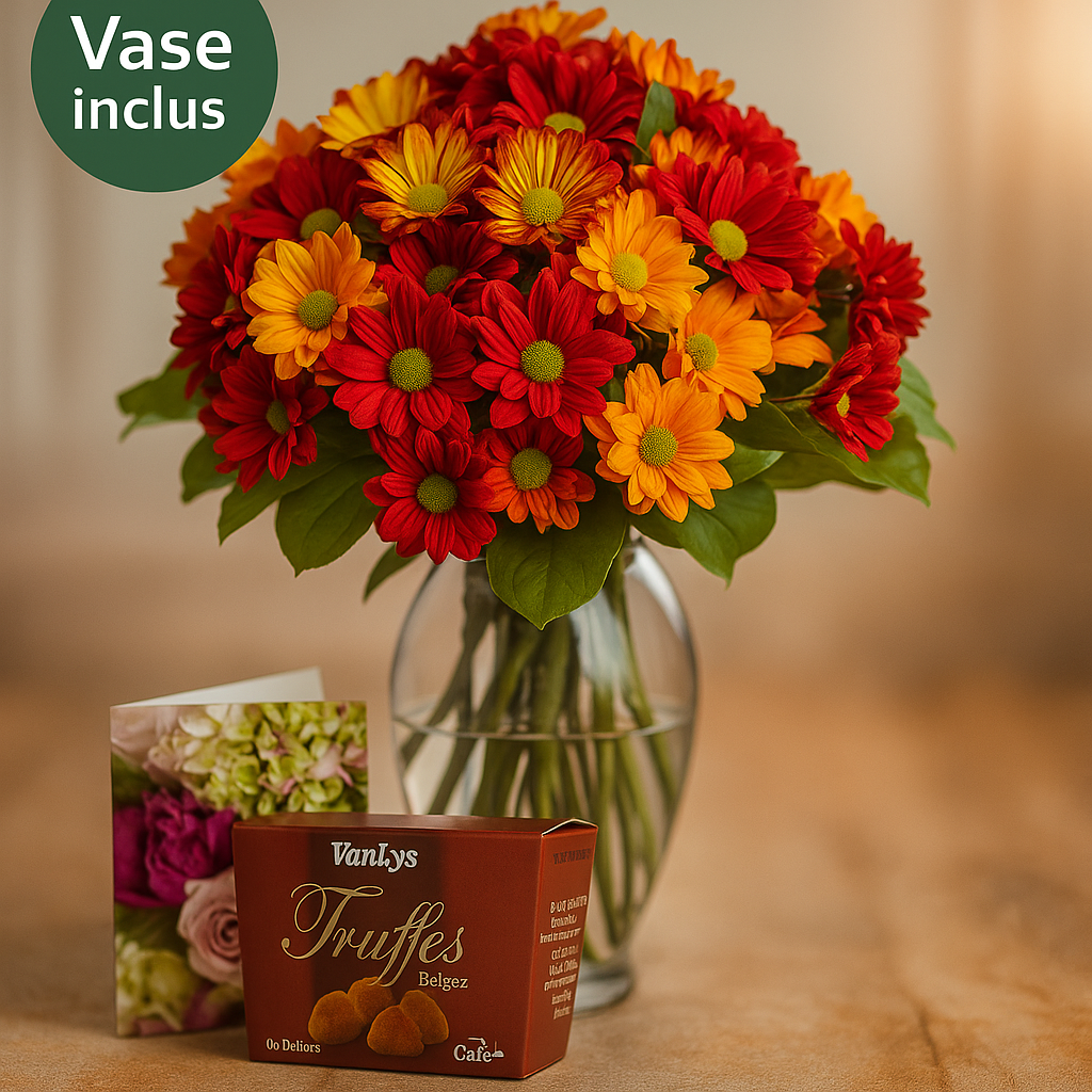 Bouquet 50 fleurs d’automne III (vase inclus) – chaleur et gratitude Fleur Québec