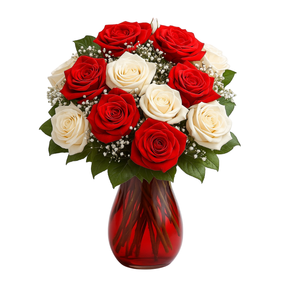 Bouquet "Canne à Sucre" - Roses Rouges et Blanches