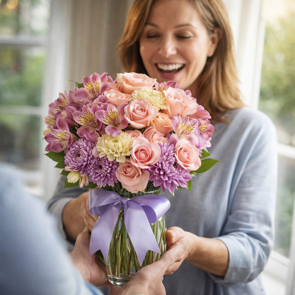 Bouquet "Collection Printanière" - Roses Rose, Lavande et Jaune