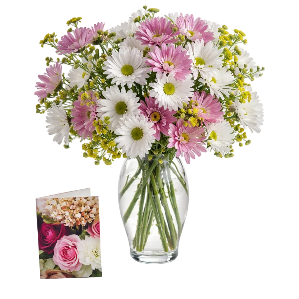 Bouquet Doux et Réfléchi - Chrysanthèmes Lavande et Marguerites Blancs