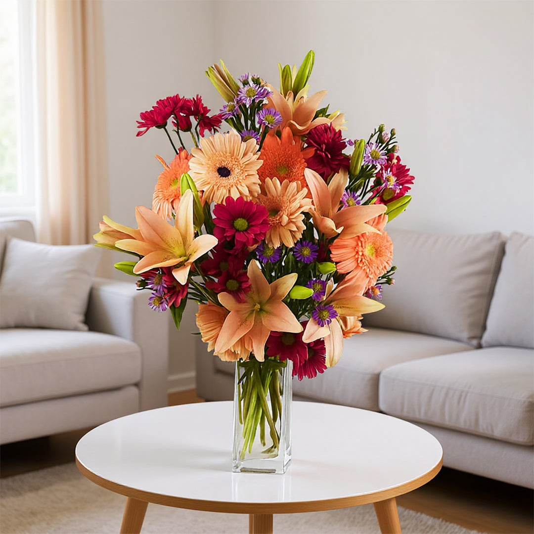Bouquet "Extravagant" (Gerberas, Lys, Asters, Marguerites) - Fleur Quebec