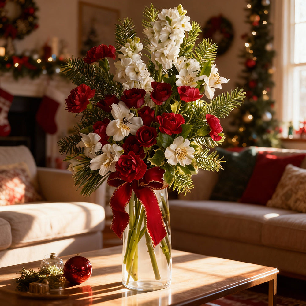 Le Parfum Envoûtant de Noël chez Vous : Bouquet Rouge et Blanc Festif