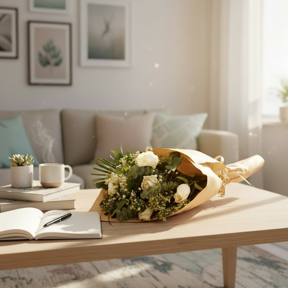 Le Cadeau Floral Noué à la Main "Collection Blanc Élégant 2"