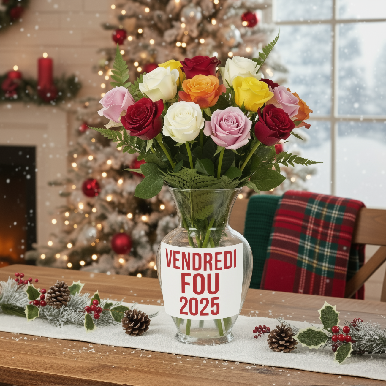 VENDREDI FOU - PRODUIT VEDETTE: Bouquet de 12 Roses à Longue Tige Multicolores