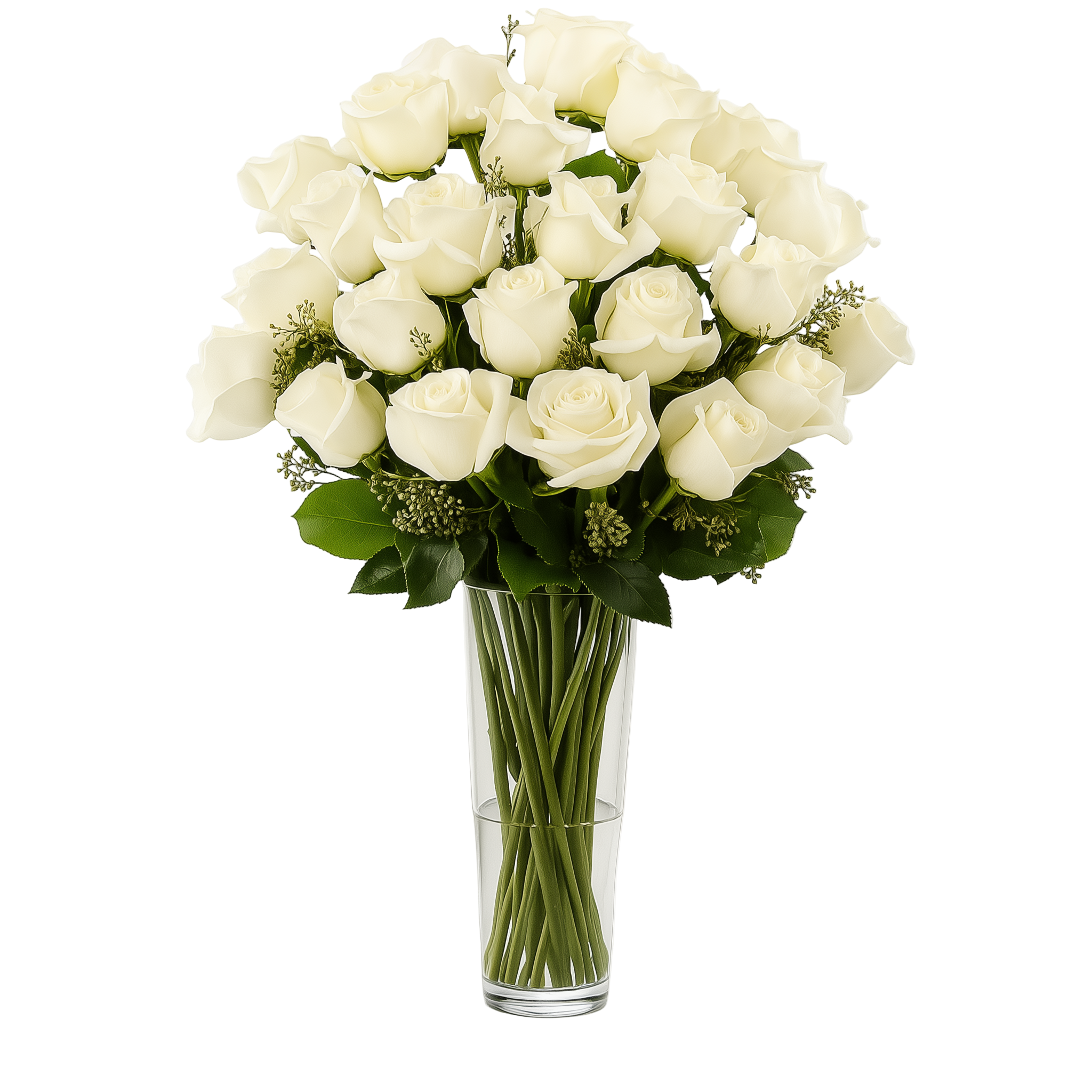 Bouquet de 24 Roses Blanches à Longue Tige