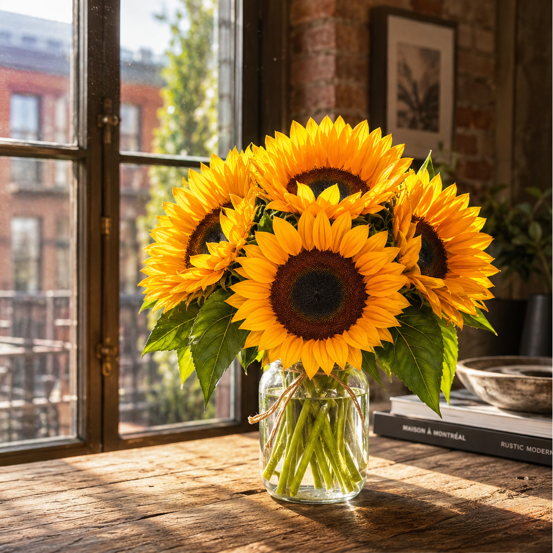 Bouquet de tournesol en pot Mason