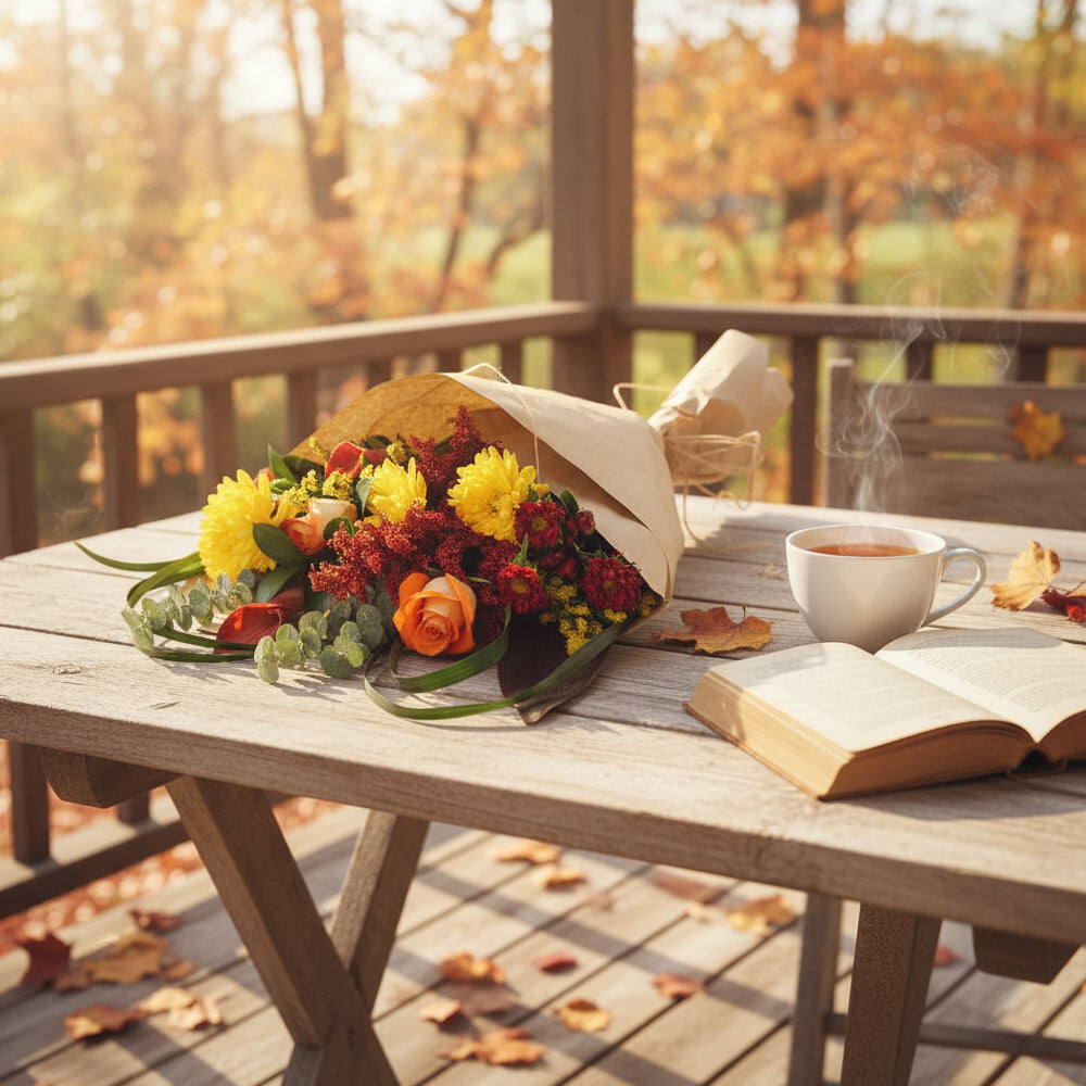 Bouquet d’automne noué à la main Collection III - Couleurs chaudes (45×35 cm) - Fleur Quebec