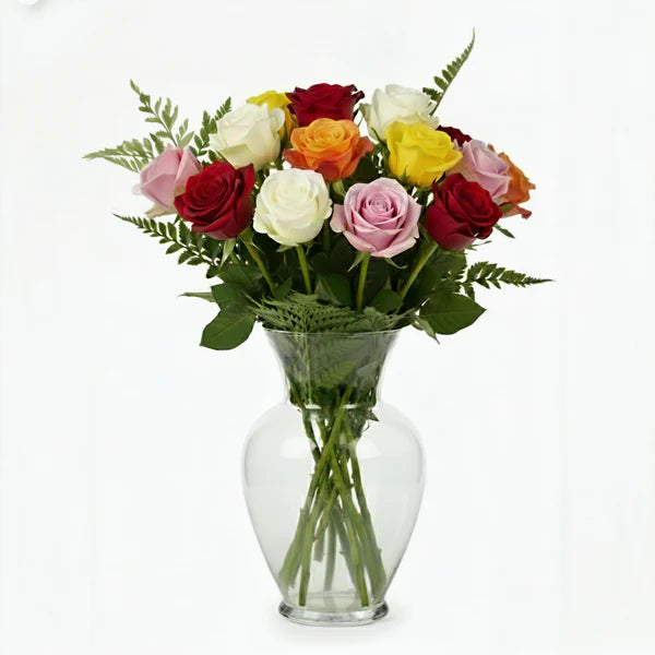 Bouquet de 12 Roses à Longue Tige Multicolores