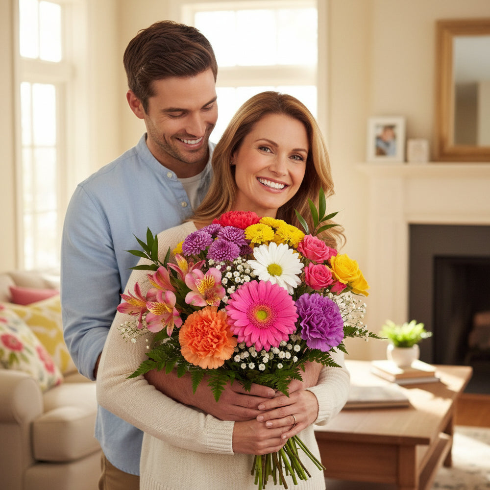 Choix du fleuriste – Bouquet de luxe avec vase et carte