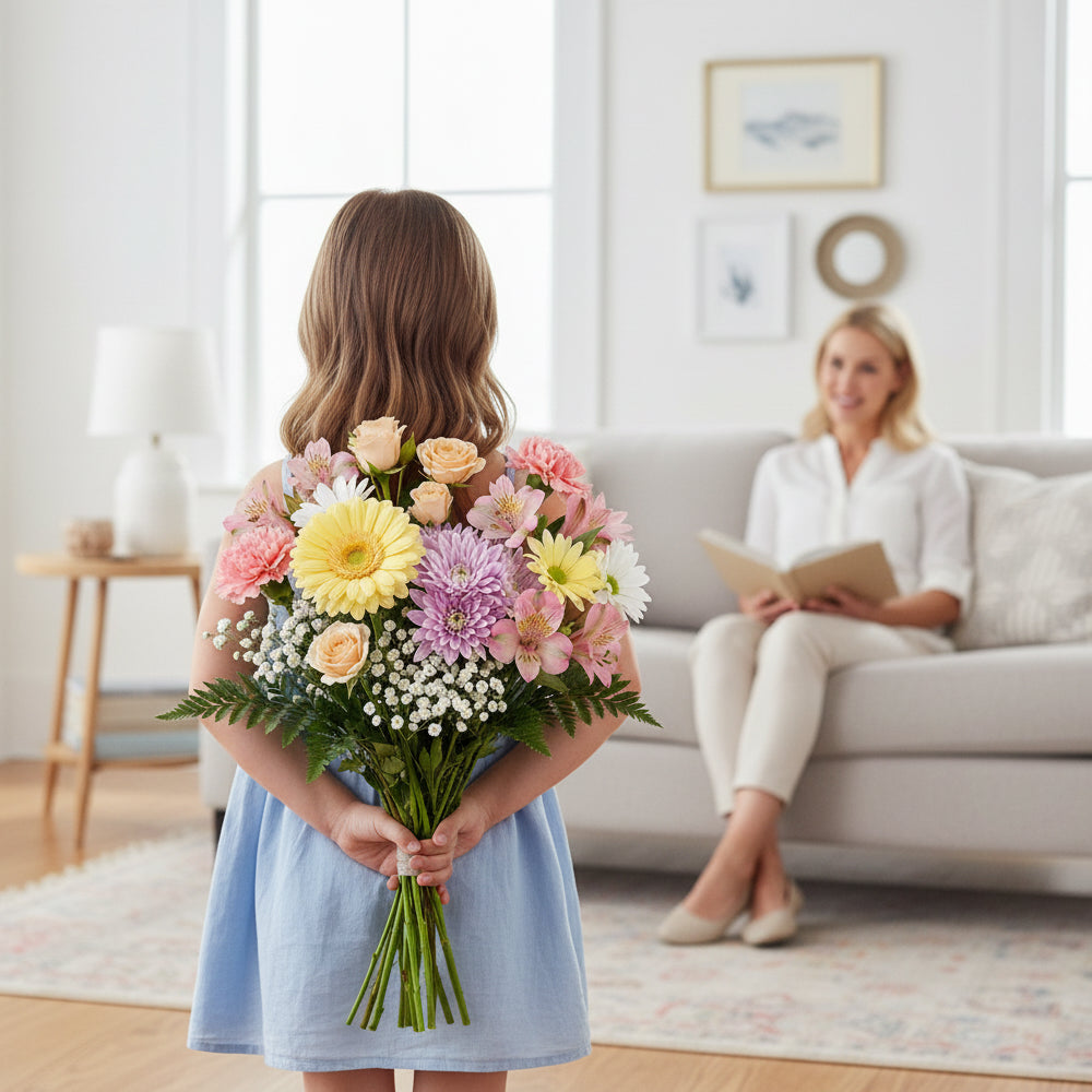 Choix du fleuriste – Couleurs pastel avec vase