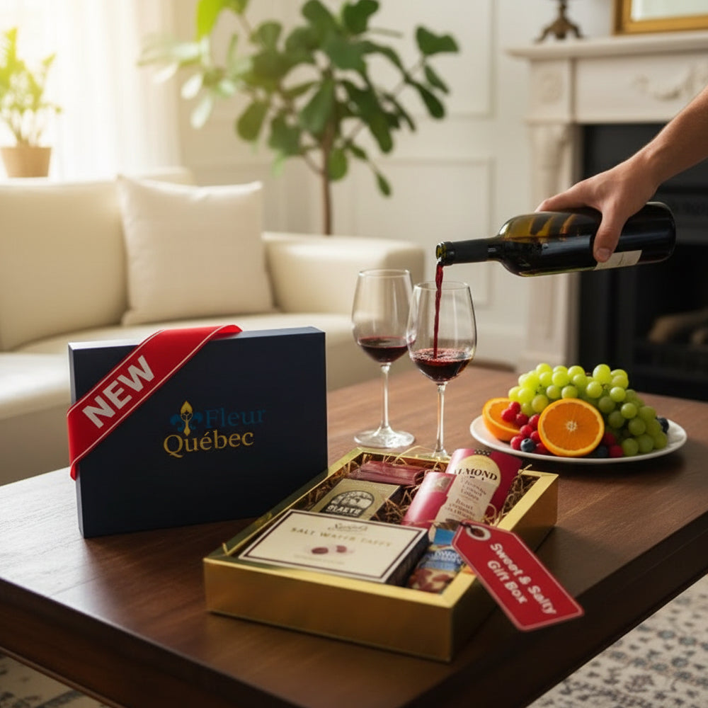 Coffret Cadeau Gourmand Sucré Salé Luxe Fêtes : Chocolat, Truffes, Fudge, Amandes Salées