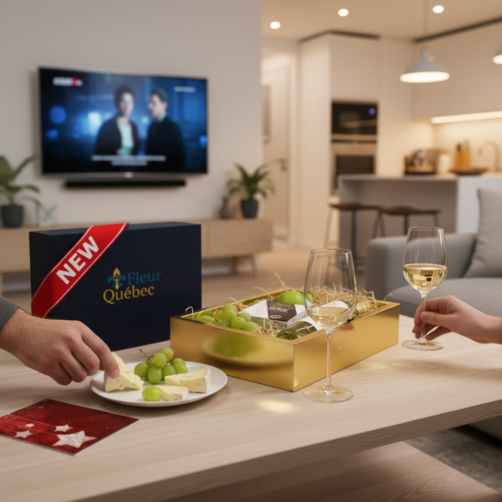 Coffret Dégustation Luxe : Vin Blanc, Fromage Crémeux et Fruits Frais
