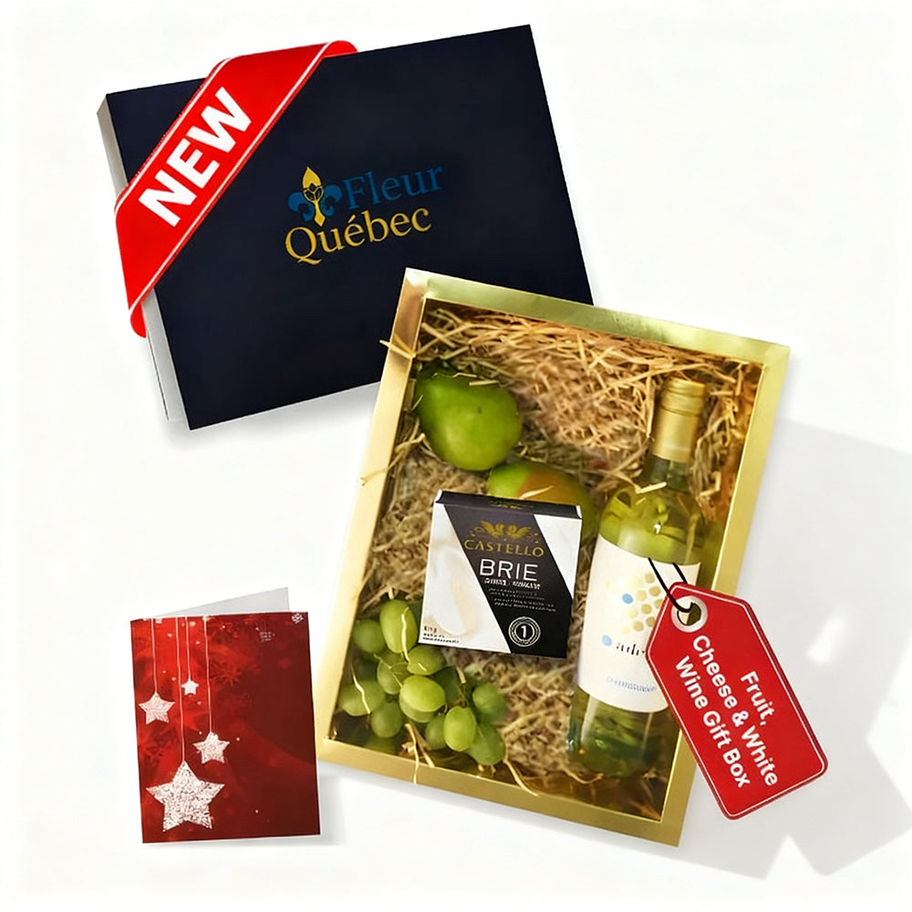 Coffret Dégustation Luxe : Vin Blanc, Fromage Crémeux et Fruits Frais