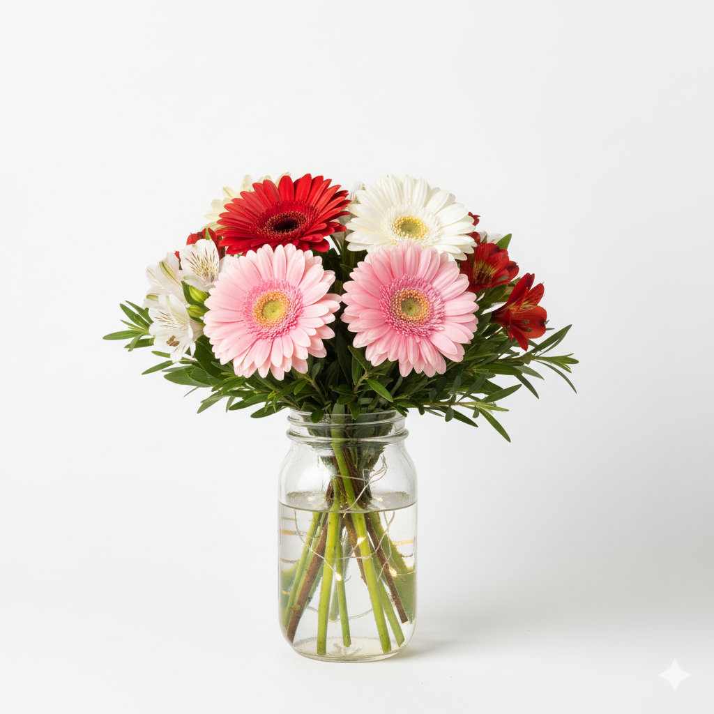 Christmas Lights Mason Jar Bouquet III - Flower Delivery New Zealand