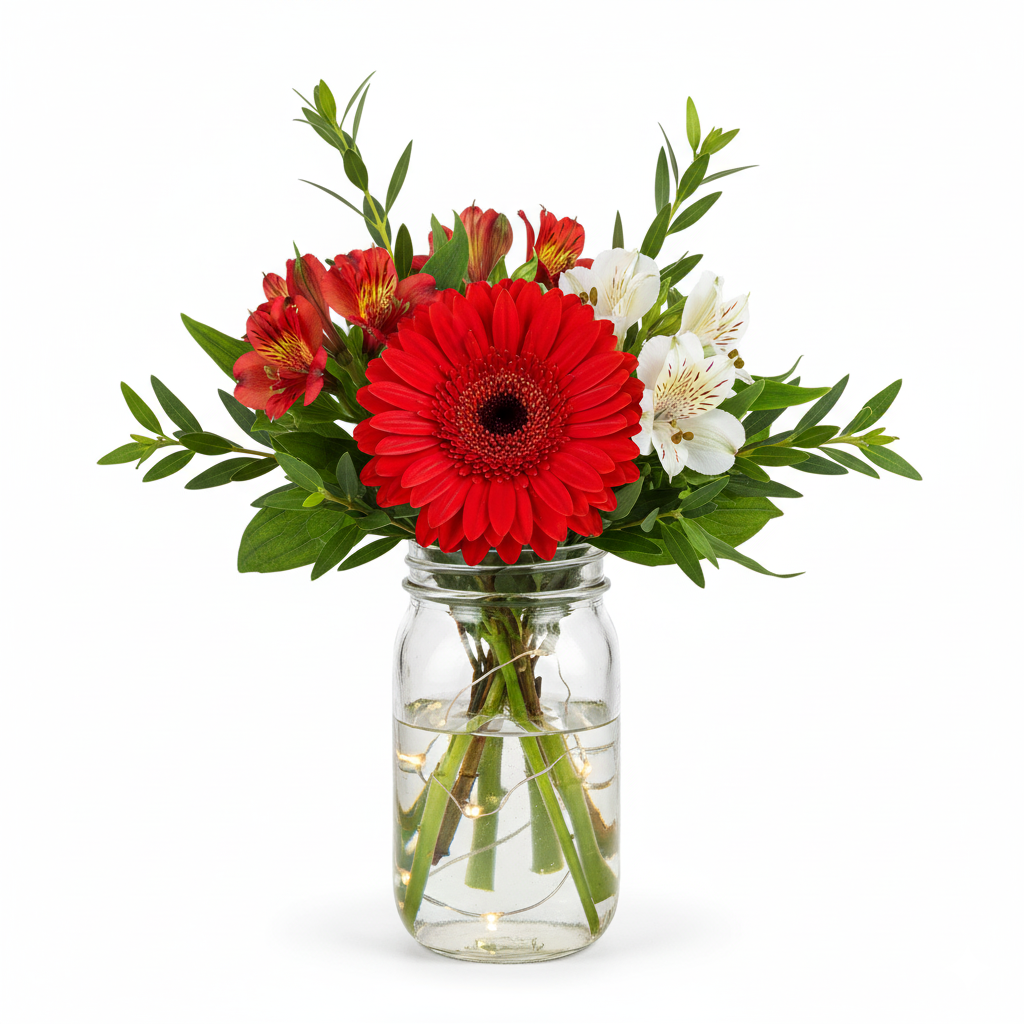 Christmas Flowers in Mason Jar I - Flower Delivery New Zealand