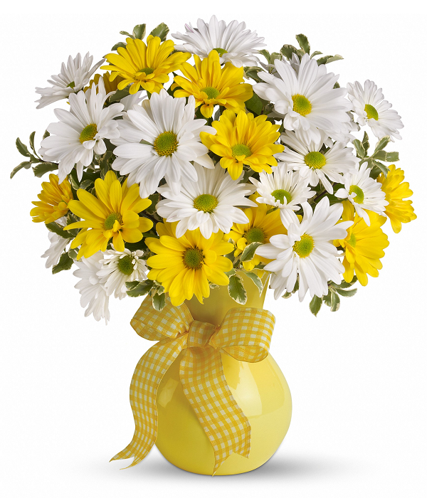 Bouquet de marguerites jaunes et blanches vibrantes - arrangement floral frais