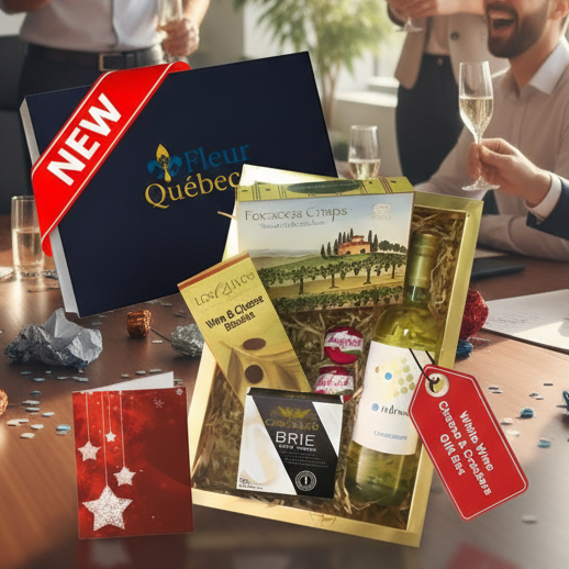 Coffret Cadeau Gastronomique Fêtes : Vin Français/Italien, Brie Costello et Craquelins