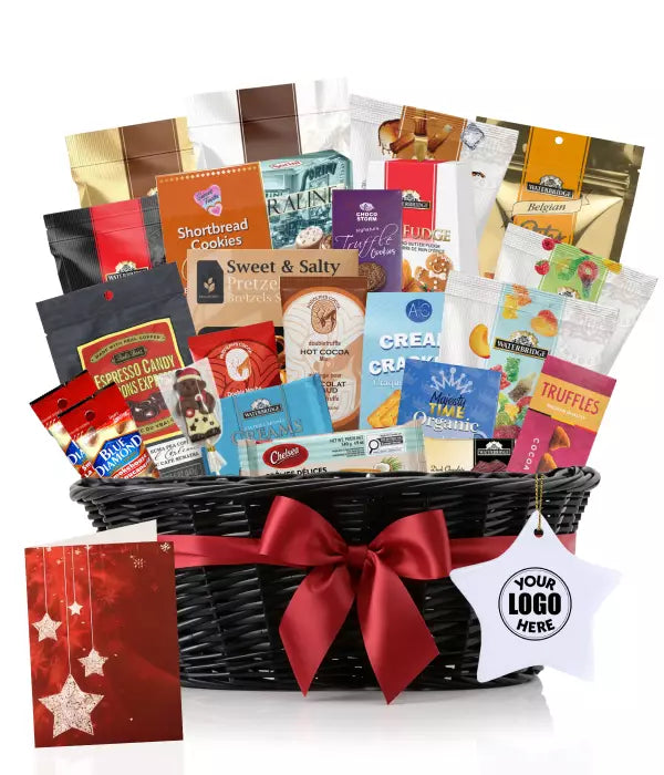 Collection de paniers cadeaux gourmands de Noël avec Custom Ceramic Tree Ornamen