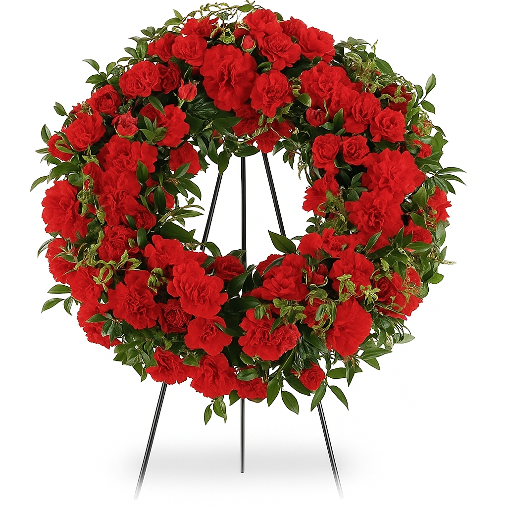 Couronne "Salutations Chaleureuses" - Roses Rouges - Sympathie
