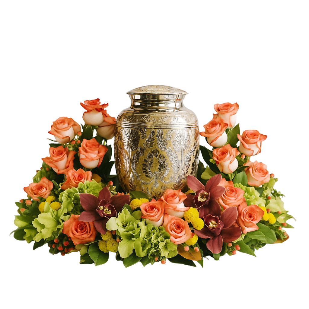 Couronne de Porte "Coucher de Soleil" - Roses Pêche, Jaune et Saumon - Sympathie