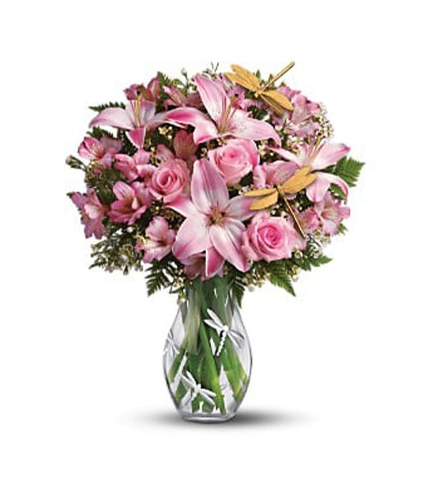 Bouquet "Libellule" - Roses Panachées - Félicitations Fleur Québec