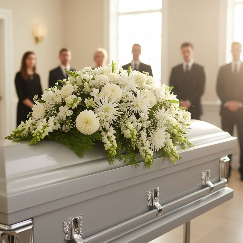 Elegant Eternal Light Funeral Coffin Spray