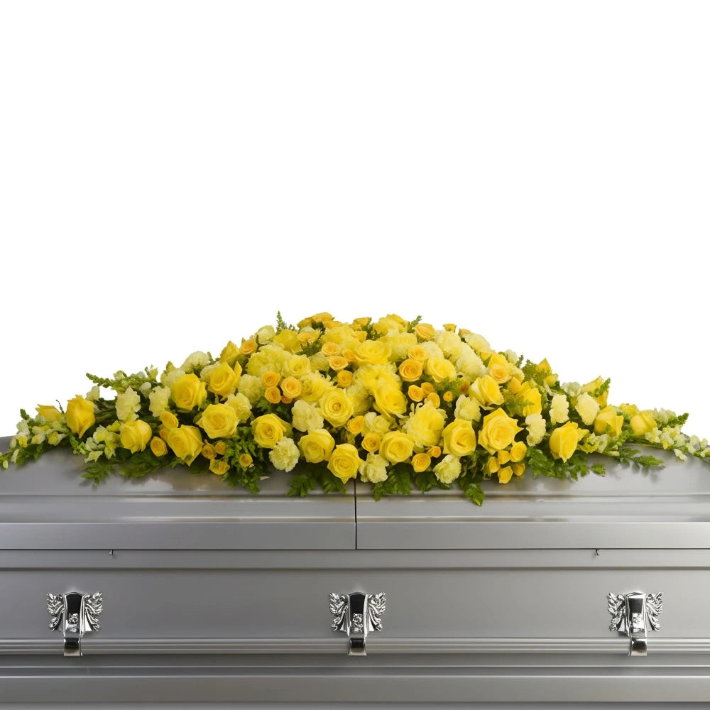 Élégant arrangement de pulvérisation de cercueil funéraire Golden Garden