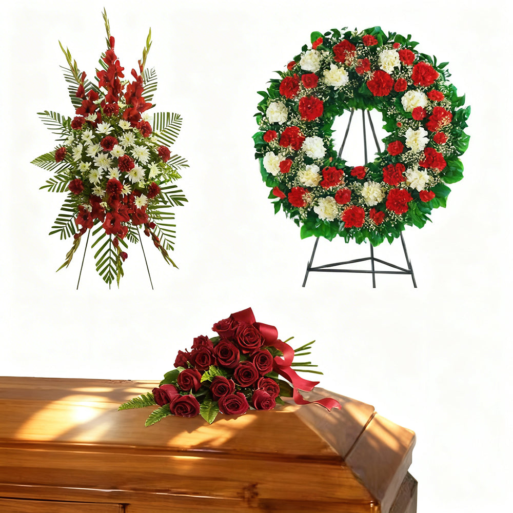 Ensemble Élégant de Roses Rouges et Blanches - Funérailles et Sympathie