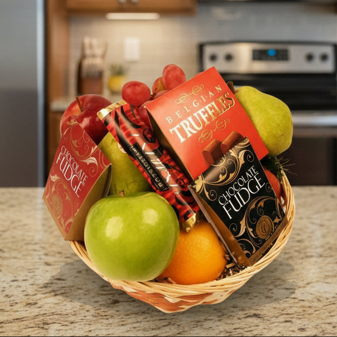 Panier Cadeau Élégant - Fruits Frais de Saison et Chocolats - Rétablissement Fleur Québec