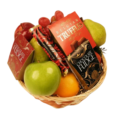 Panier Cadeau Élégant - Fruits Frais de Saison et Chocolats - Rétablissement