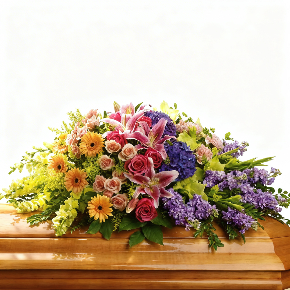 "Sweet Memories" Casket Spray - Multicolored Roses - Funeral